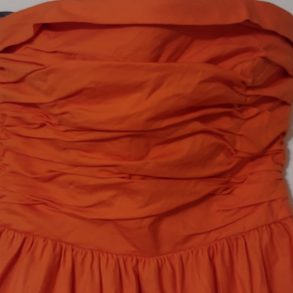 Reformation Strapless Ruched Orange Midi Dress - Picture 13 of 15